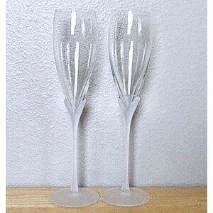 2 Colony Amaryllis Satin Fluted Champagne Glass crystal frosted stem vtg 1980